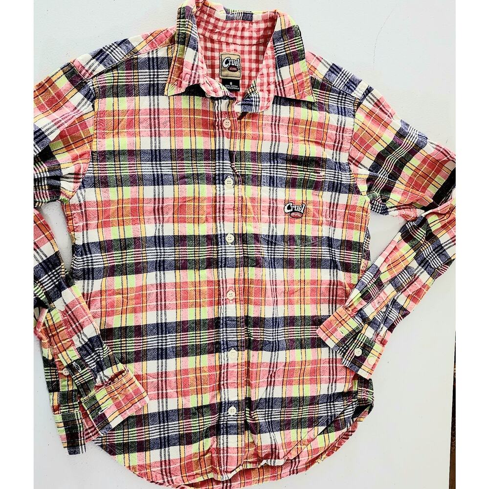 Cruel Girl Womens S Multicolored Plaid Button Long Sleeve Western Shirt Pink